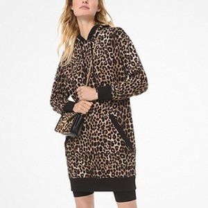 MICHAEL KORS Leopard-Print Cotton-Terry Hoodie Dress XS